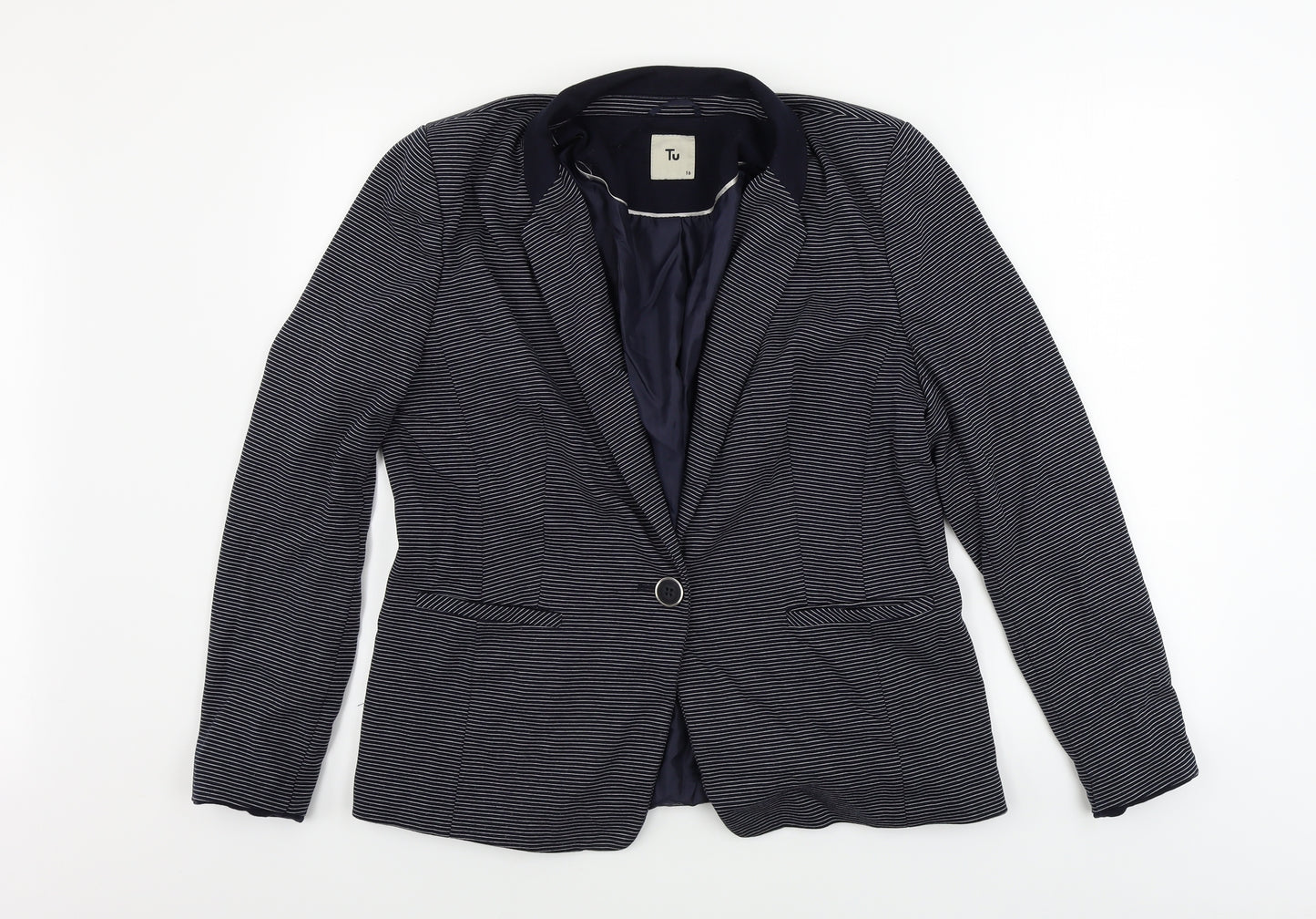TU Womens Blue Striped  Jacket Blazer Size 16
