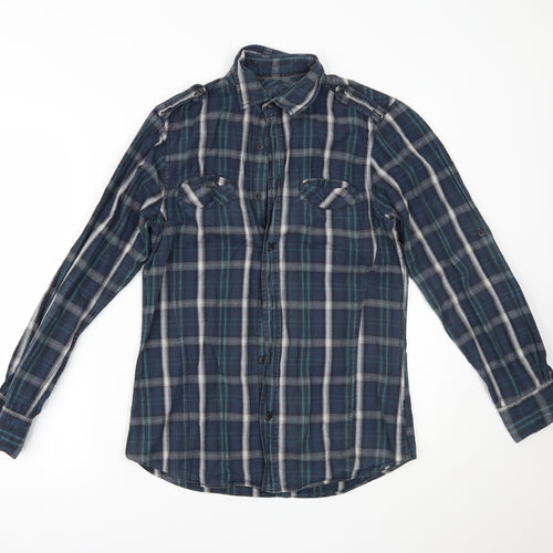 Primark Mens Blue Plaid   Button-Up Size S