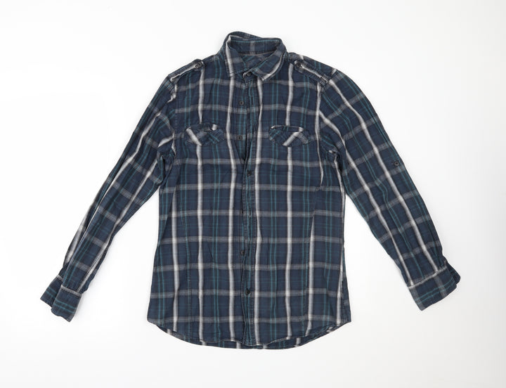 Primark Mens Blue Plaid Button-Up Size S