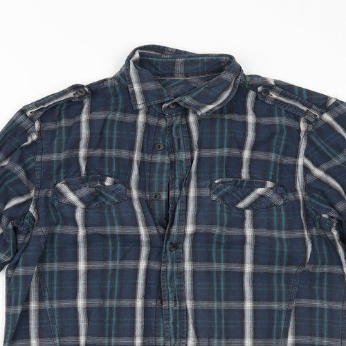Primark Mens Blue Plaid   Button-Up Size S
