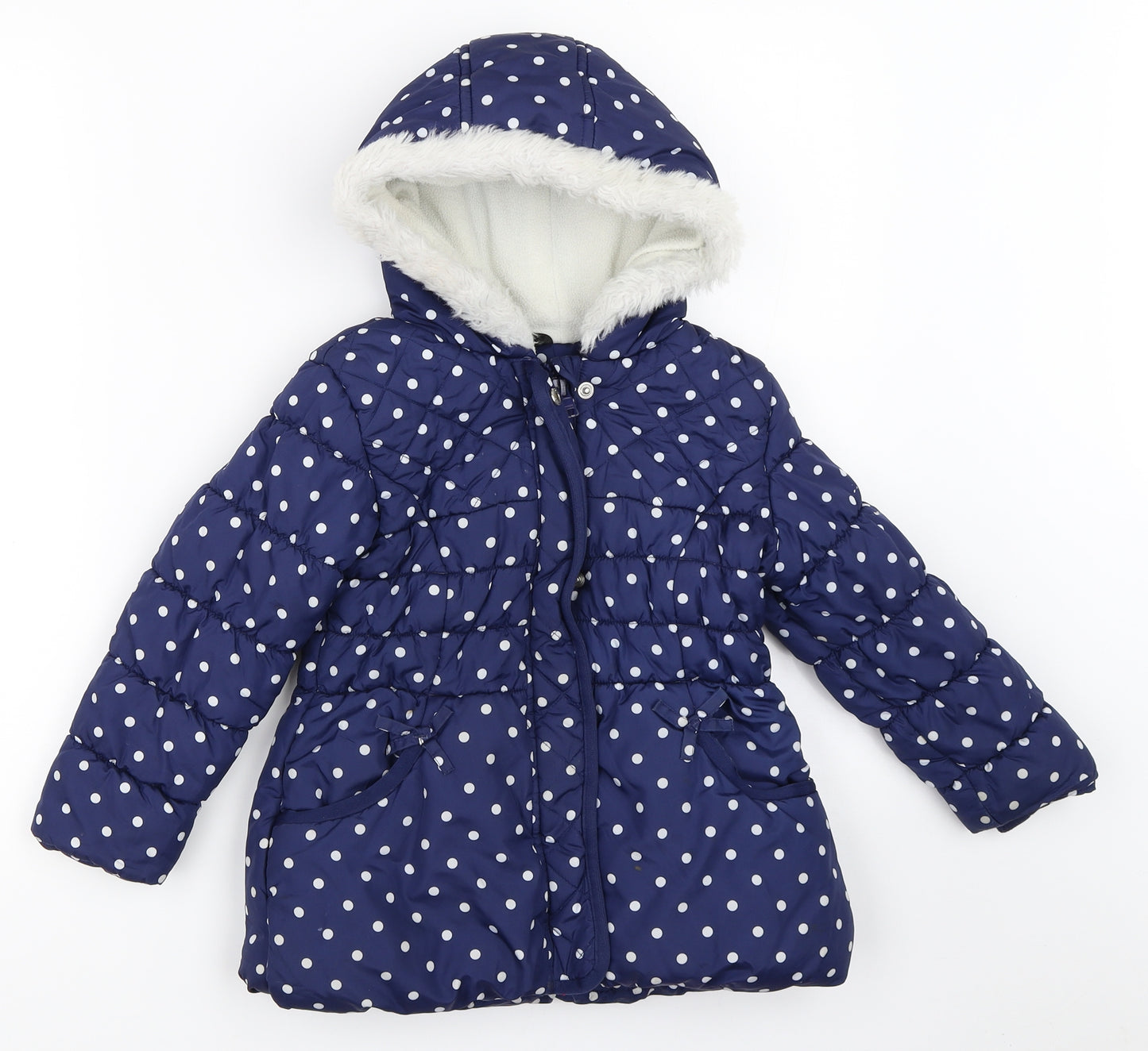 George Girls Blue Polka Dot  Puffer Jacket Coat Size 5-6 Years