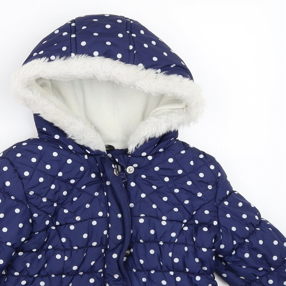 George Girls Blue Polka Dot  Puffer Jacket Coat Size 5-6 Years