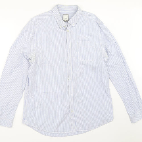 River Island Mens Blue Striped   Button-Up Size L