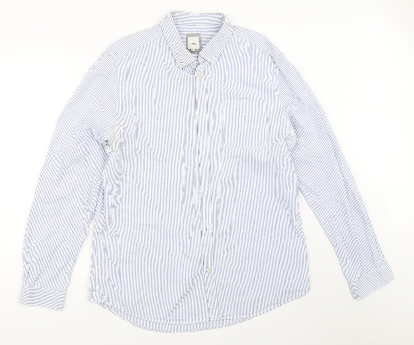 River Island Mens Blue Striped   Button-Up Size L