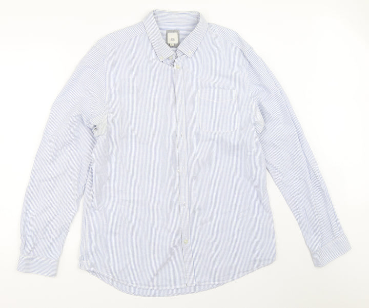 River Island Mens Blue Striped   Button-Up Size L