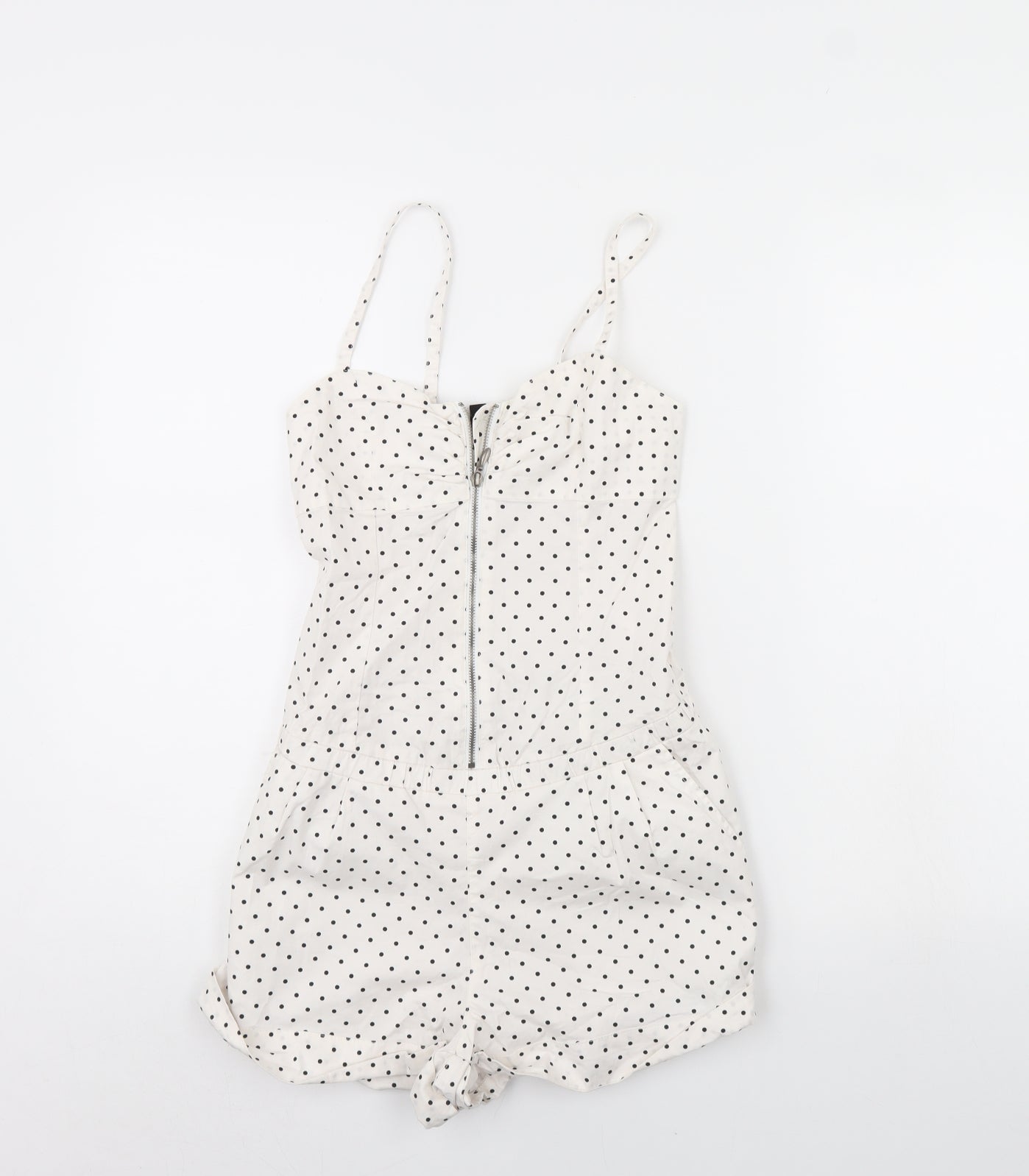 H&M Womens White Polka Dot  Playsuit One-Piece Size 8 L3 in