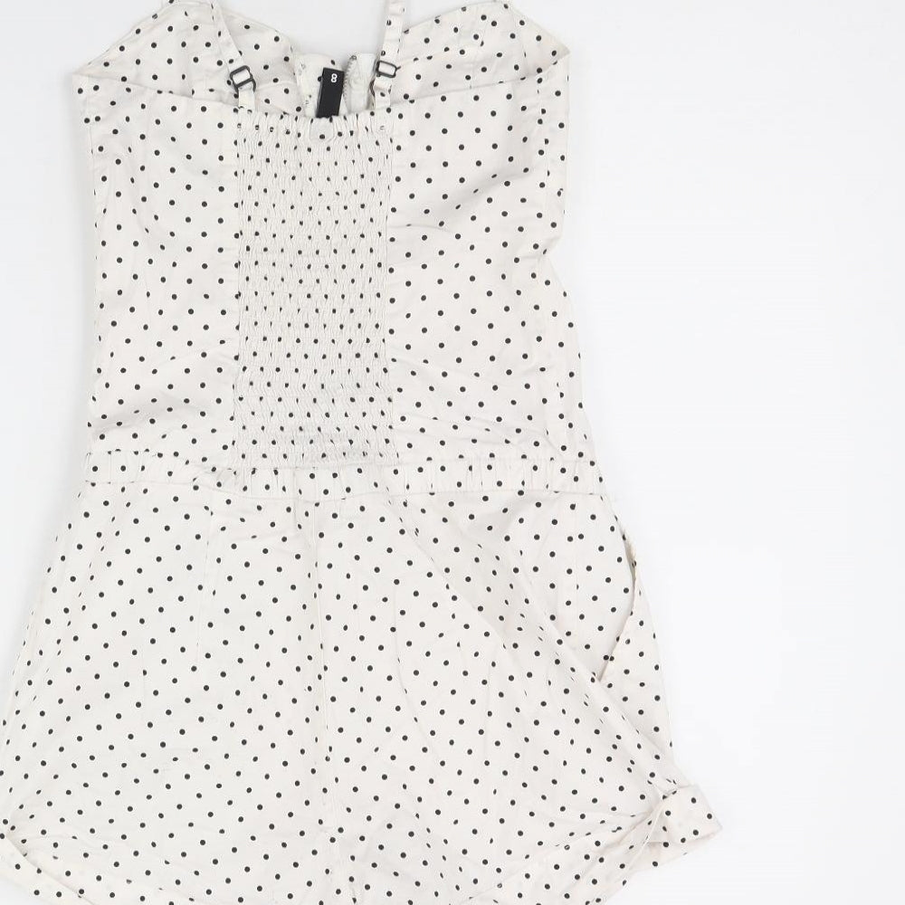 H&M Womens White Polka Dot  Playsuit One-Piece Size 8 L3 in