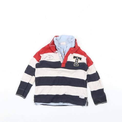 Zara Boys Blue Striped  Henley Jumper Size 2 Years