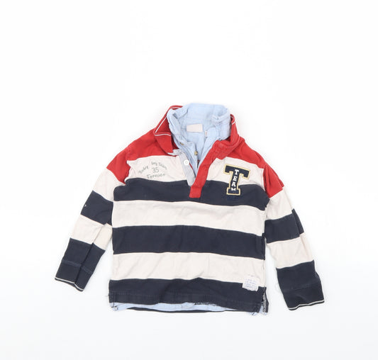 Zara Boys Blue Striped  Henley Jumper Size 2 Years