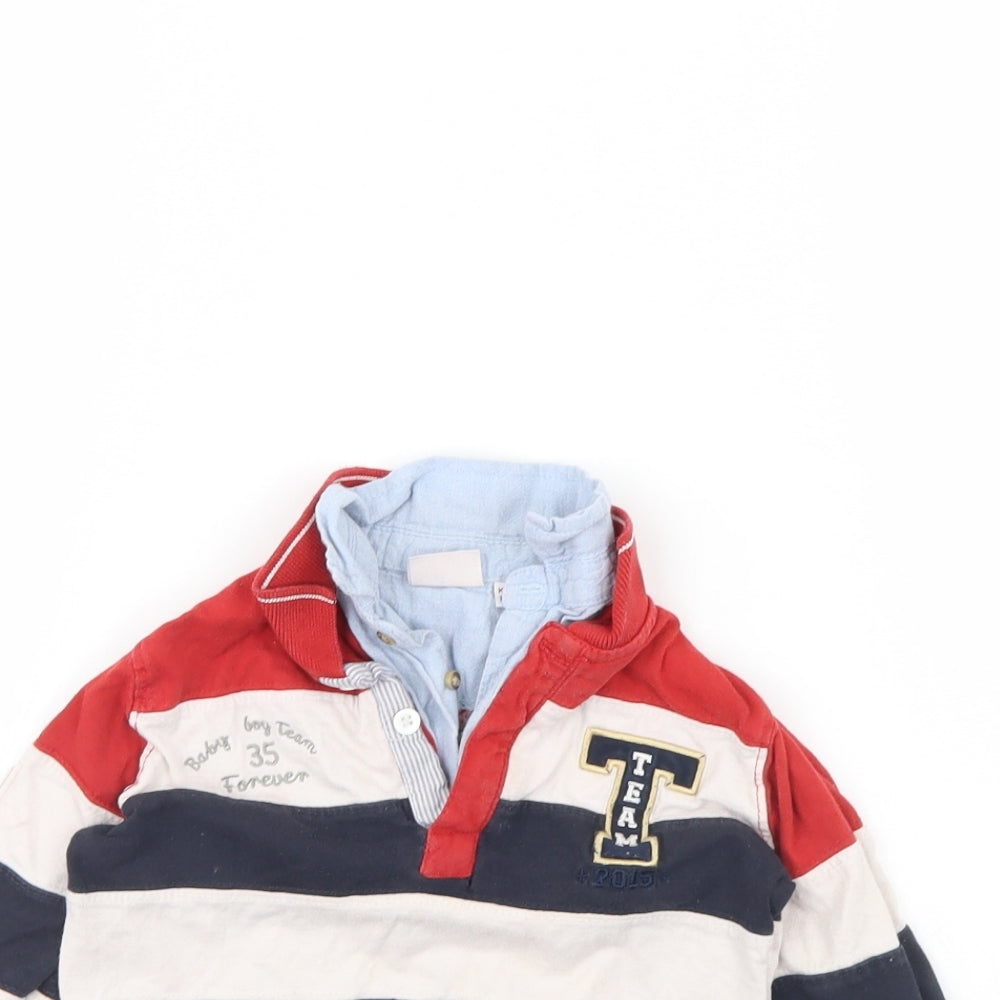 Zara Boys Blue Striped  Henley Jumper Size 2 Years