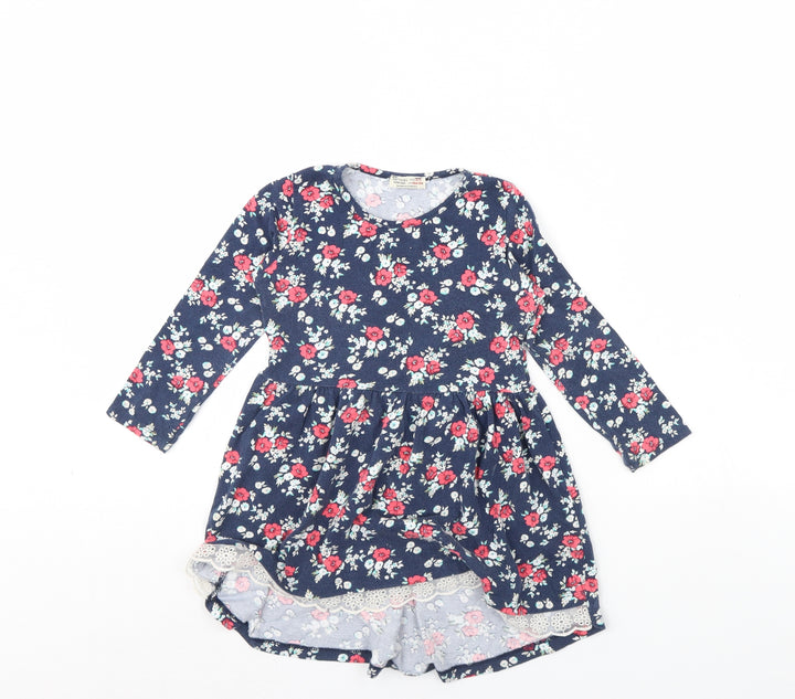 Paty kids Girls Blue Floral  Basic Blouse Size 4 Years