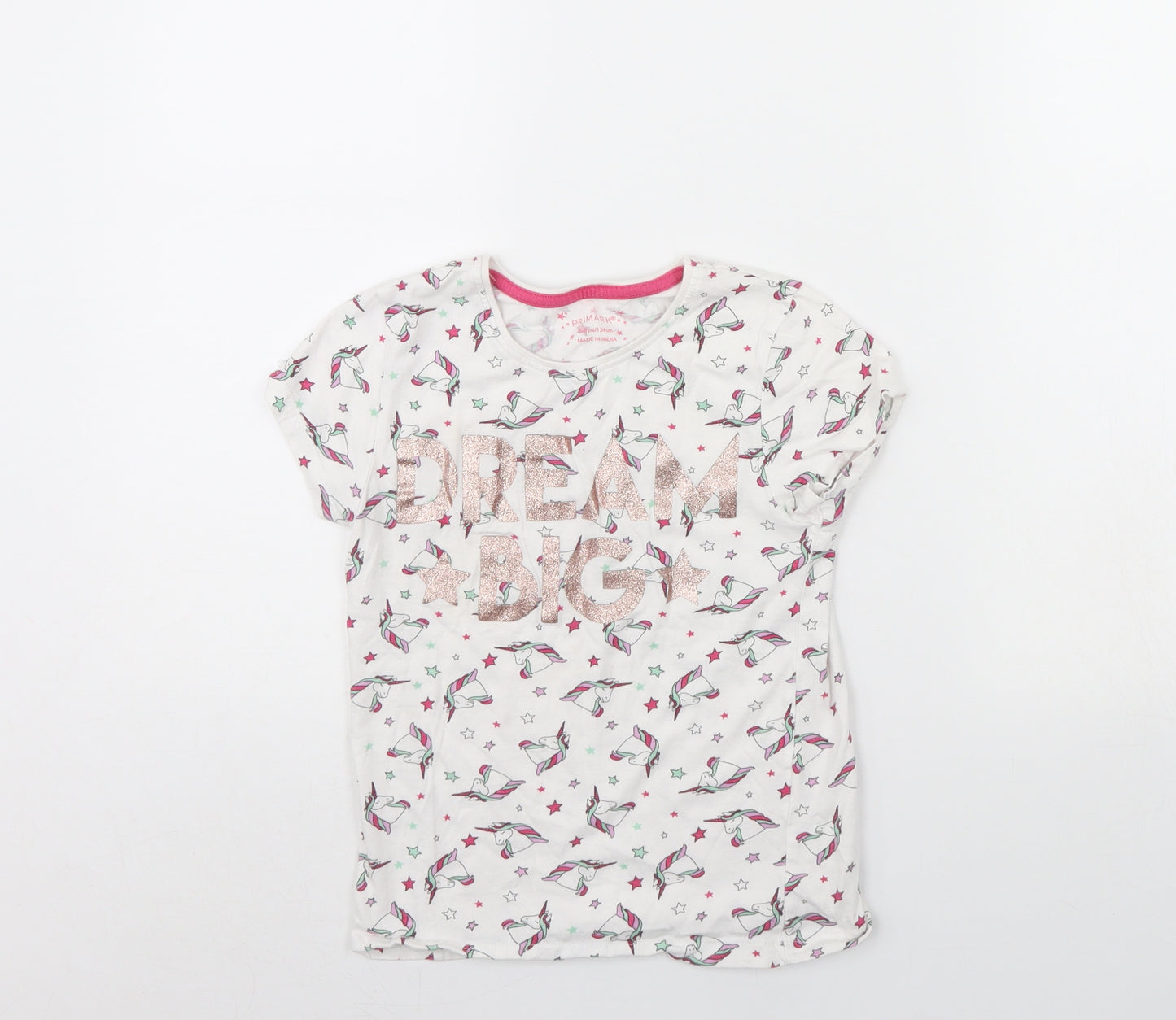 Primark Girls White   Basic T-Shirt Size 8 Years  - Dream big