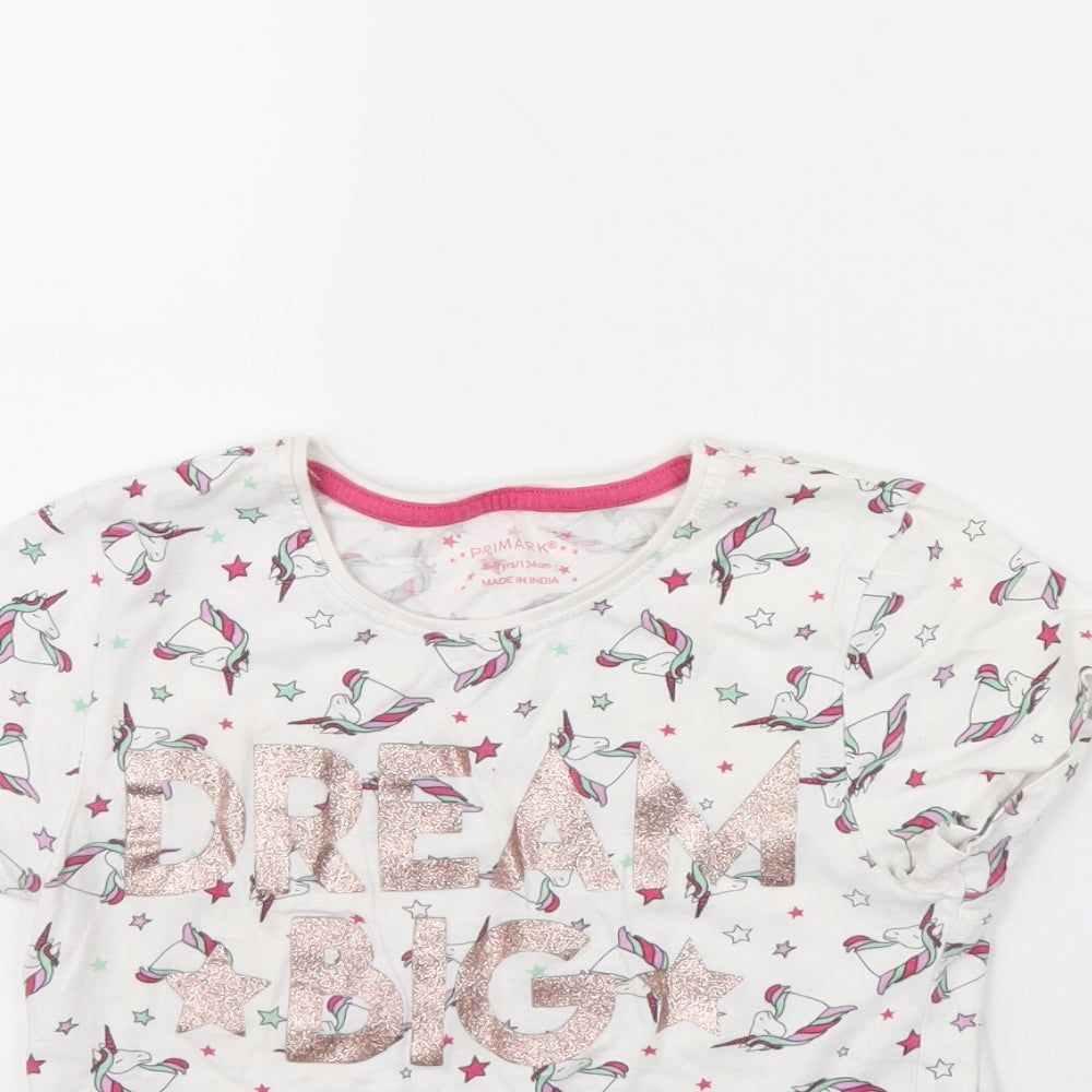 Primark Girls White   Basic T-Shirt Size 8 Years  - Dream big