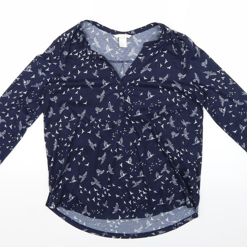 H&M Womens Blue Geometric  Basic Blouse Size 6  - birds