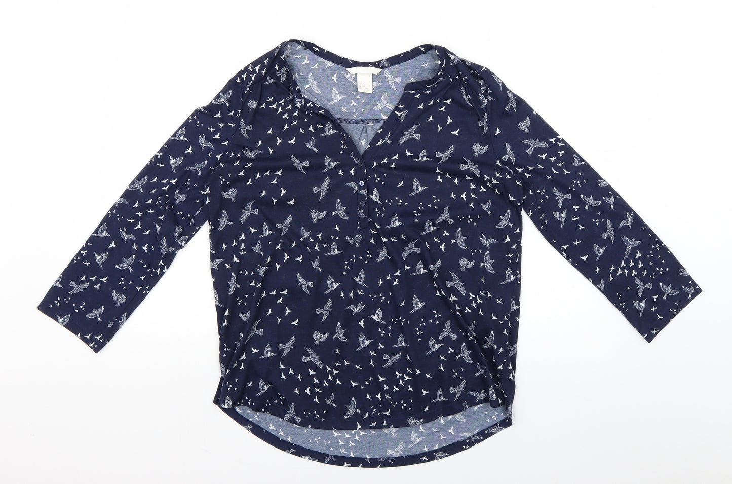 H&M Womens Blue Geometric  Basic Blouse Size 6  - birds
