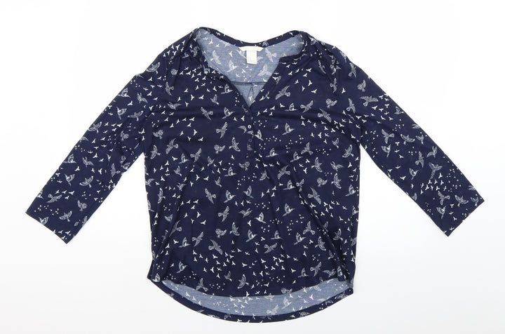 H&M Womens Blue Geometric  Basic Blouse Size 6  - birds