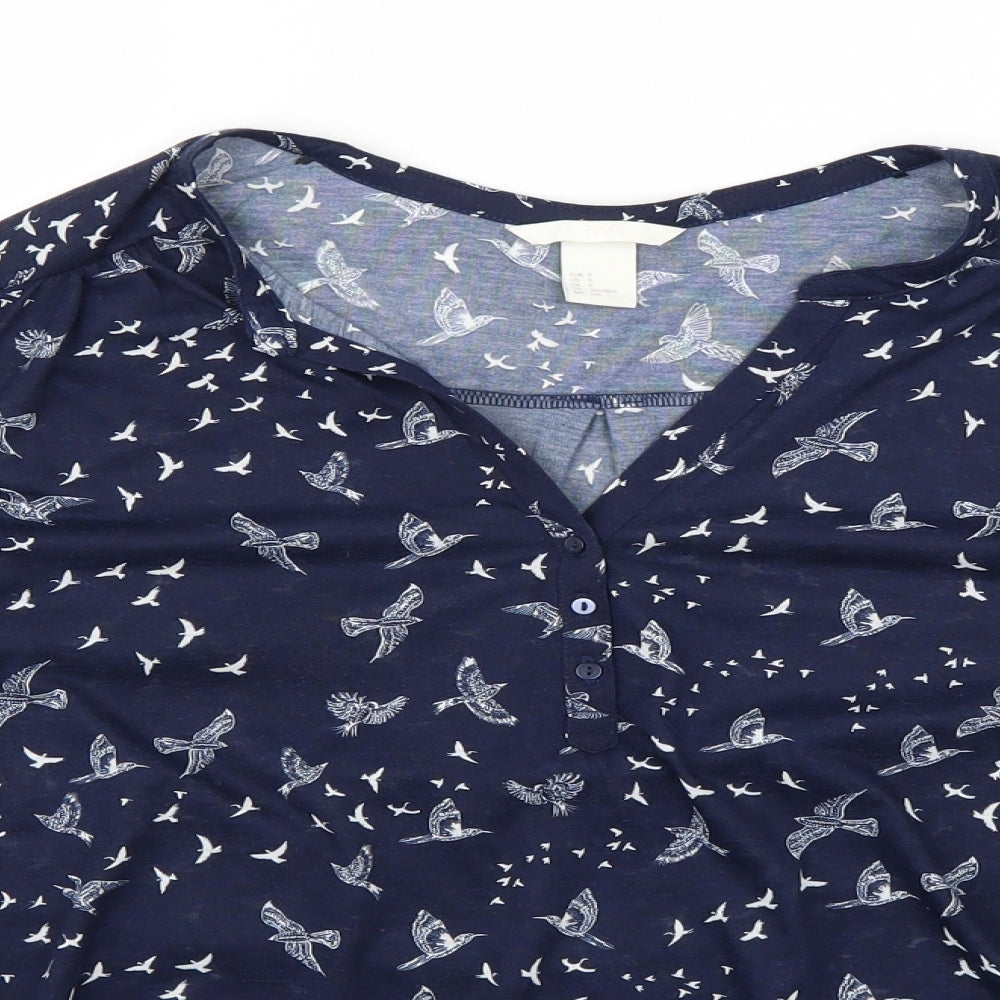 H&M Womens Blue Geometric  Basic Blouse Size 6  - birds
