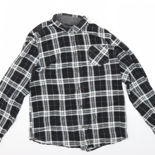 Brave Soul Mens Grey Check   Button-Up Size M