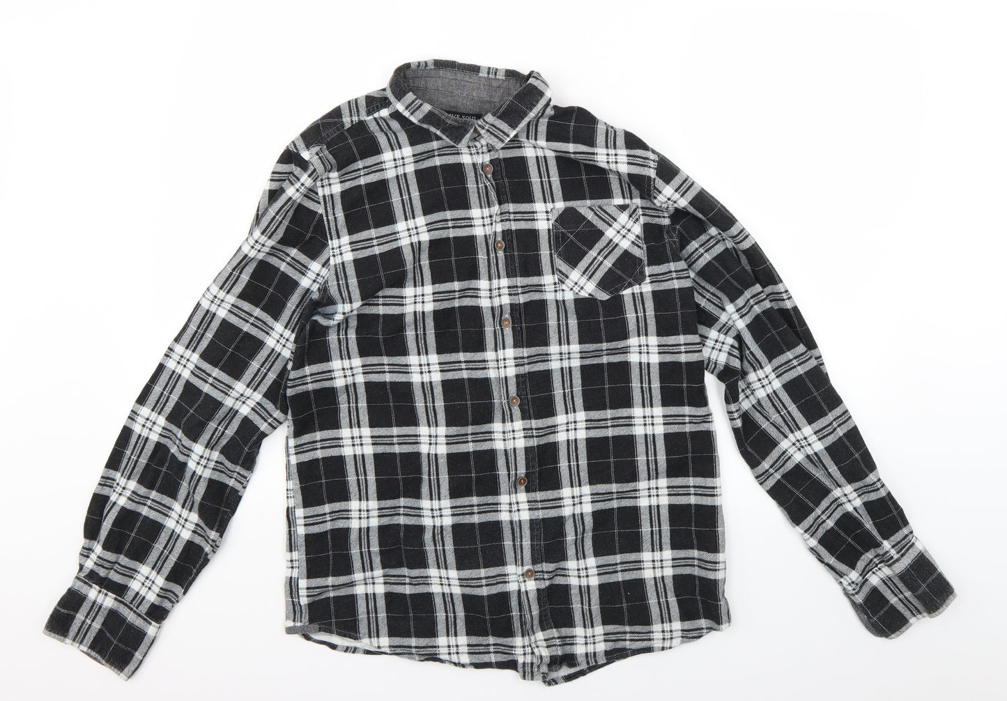 Brave Soul Mens Grey Check   Button-Up Size M