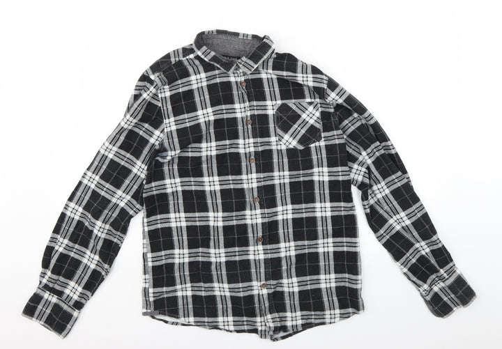 Brave Soul Mens Grey Check   Button-Up Size M