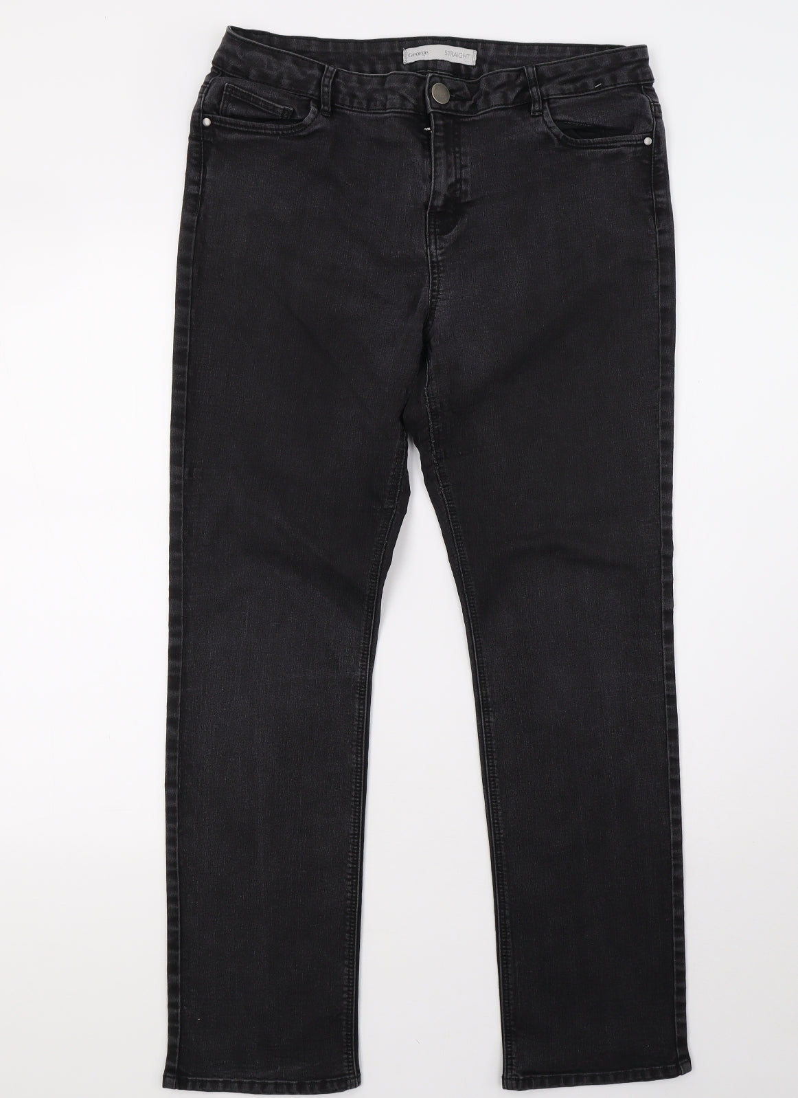 George Womens Black  Denim Straight Jeans Size 14 L30 in