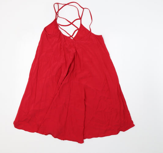 Front view of ASOS women’s red mesh basic tank, size UK 10