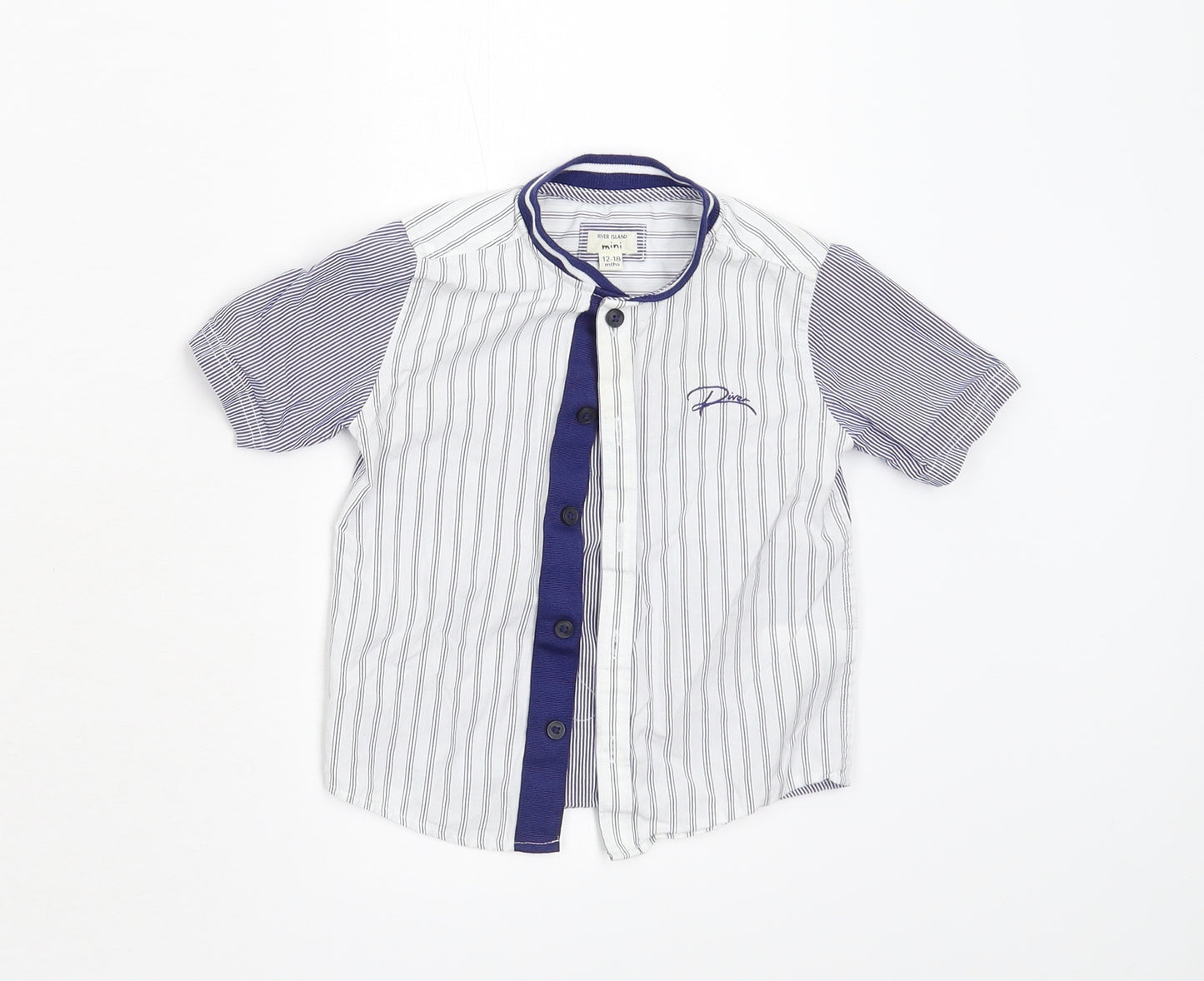 River Island Mini Baby Blue Striped  Basic Button-Up Size 12-18 Months