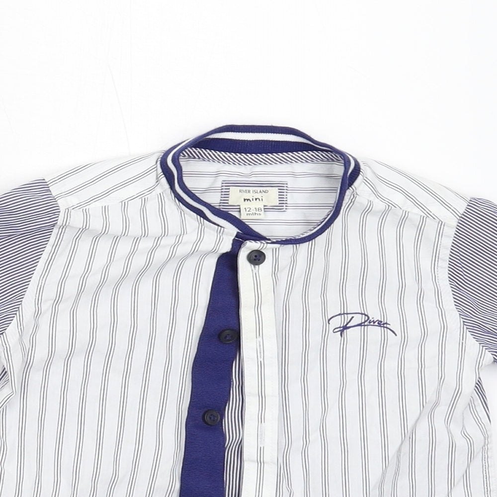 River Island Mini Baby Blue Striped  Basic Button-Up Size 12-18 Months