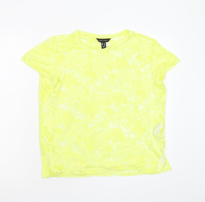 New Look Womens Yellow Floral  Basic T-Shirt Size 12
