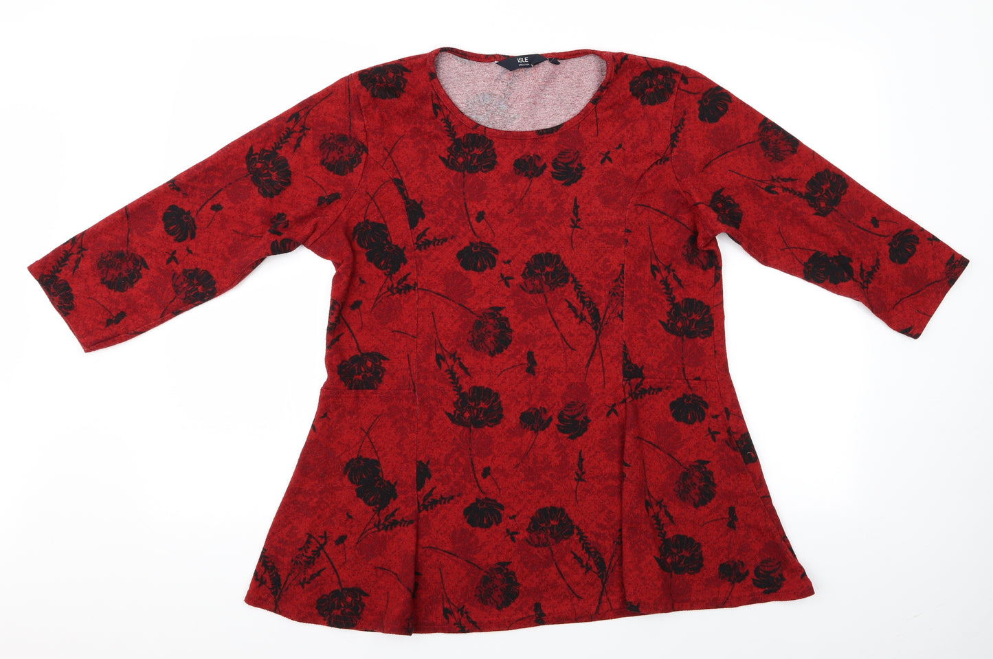 Isle Collection Womens Red Floral  Tunic Blouse Size 14  - Isle Collection