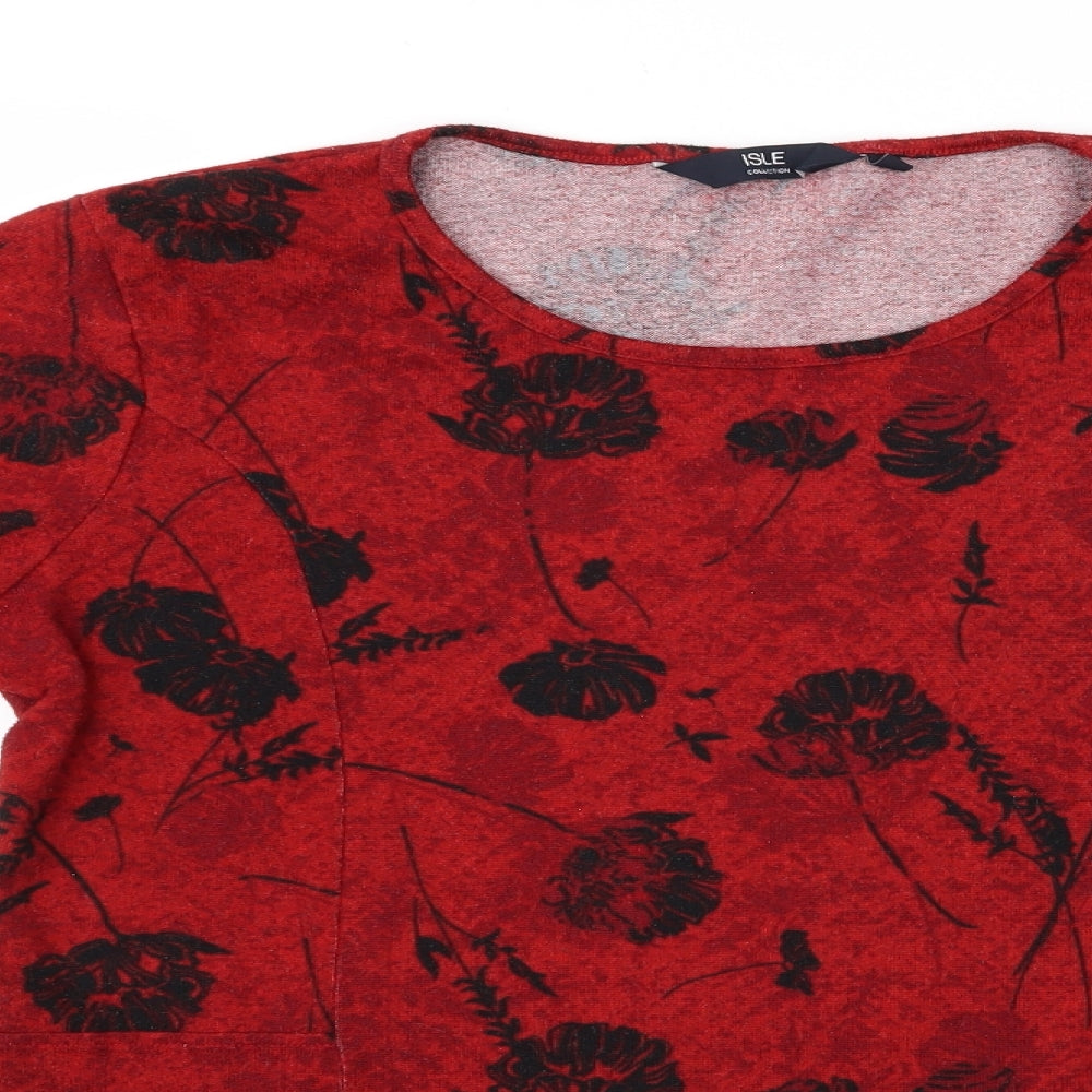 Isle Collection Womens Red Floral  Tunic Blouse Size 14  - Isle Collection