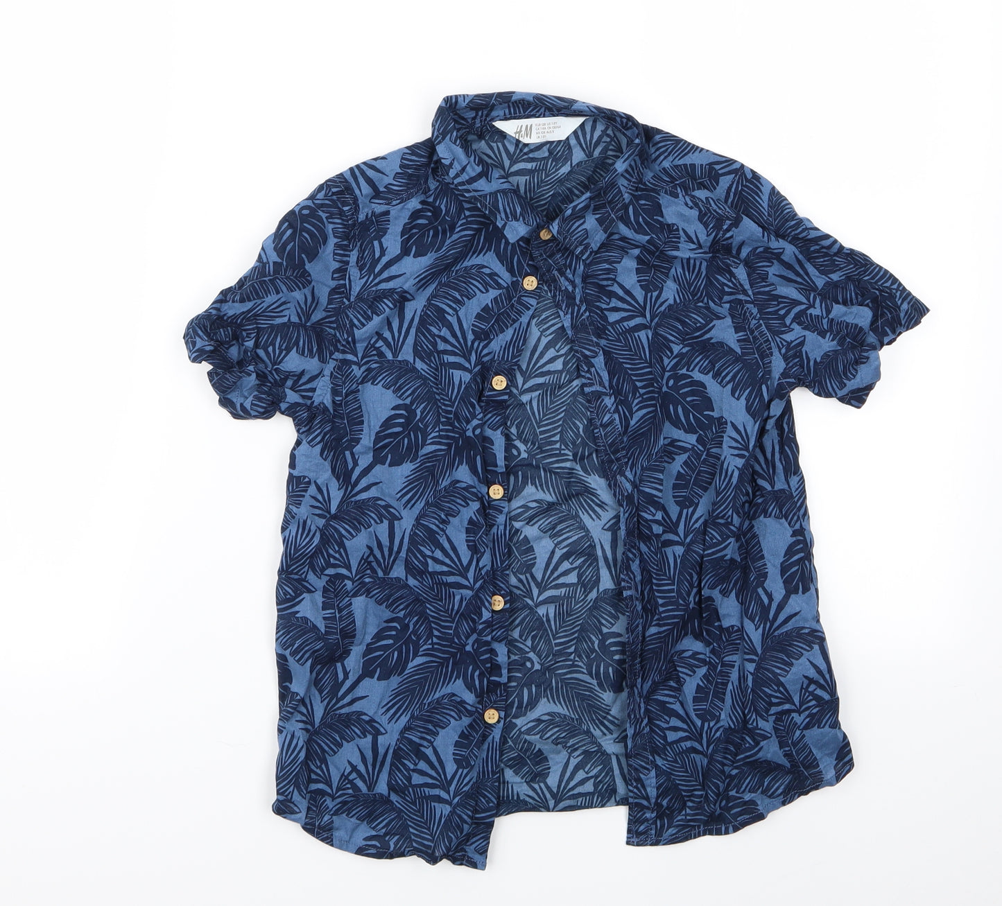 H&M Boys Blue Floral  Basic Button-Up Size 7-8 Years  - H&M Boys Shirt