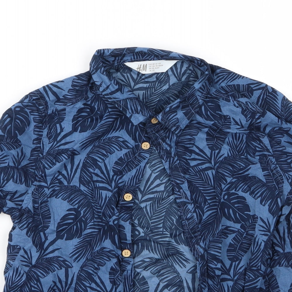 H&M Boys Blue Floral  Basic Button-Up Size 7-8 Years  - H&M Boys Shirt