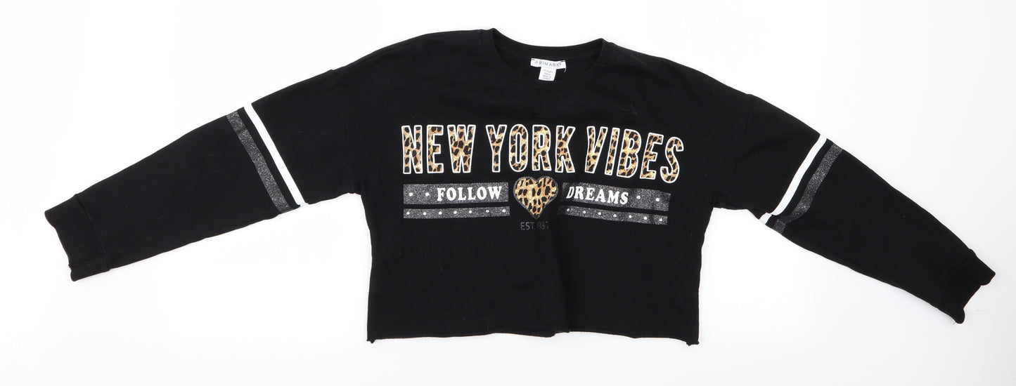 Primark Girls Black   Pullover Jumper Size 12-13 Years  - New York Vibes Follow Dreams