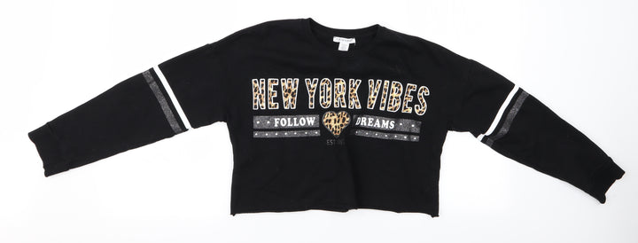 Primark Girls Black   Pullover Jumper Size 12-13 Years  - New York Vibes Follow Dreams