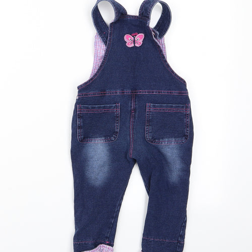 Kidscoolspace Girls Blue Animal Print  Dungaree One-Piece   - Rabbit Logo