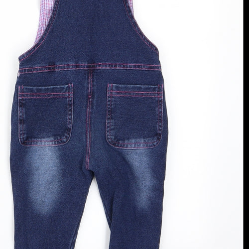 Kidscoolspace Girls Blue Animal Print  Dungaree One-Piece   - Rabbit Logo