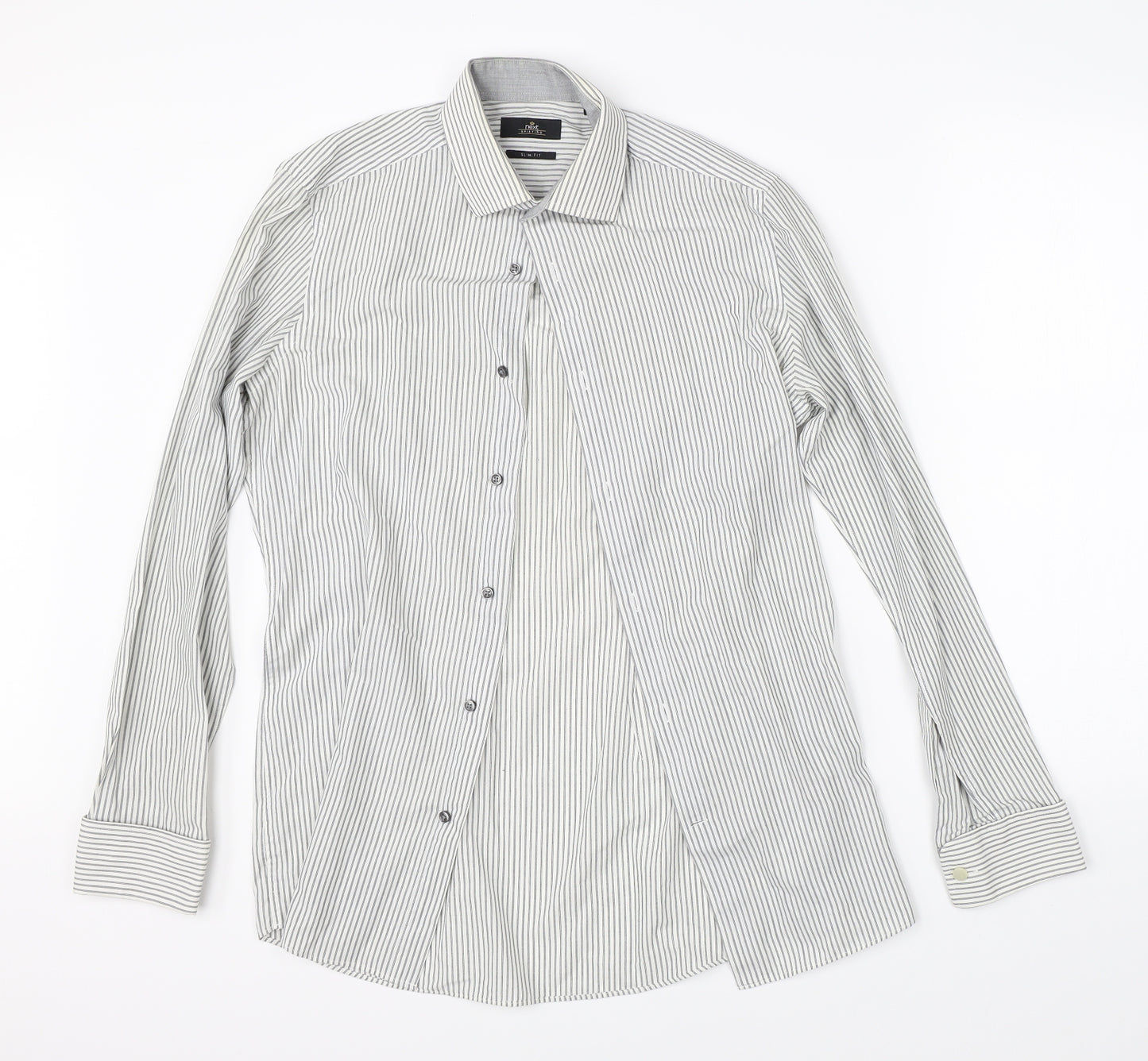 NEXT Mens White Striped   Dress Shirt Size 38