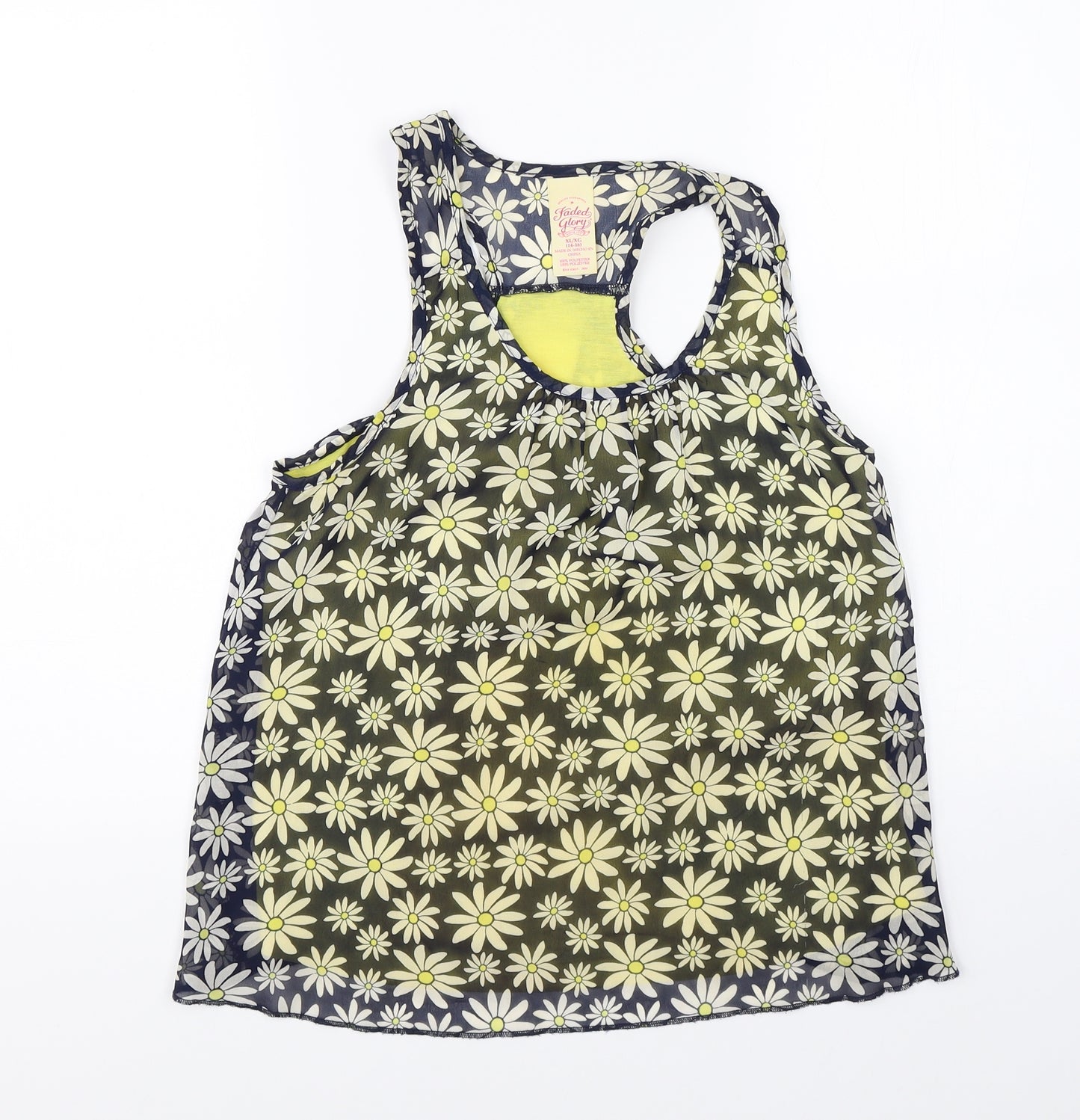 Faded Glory Womens Blue Floral  Basic Blouse Size XL