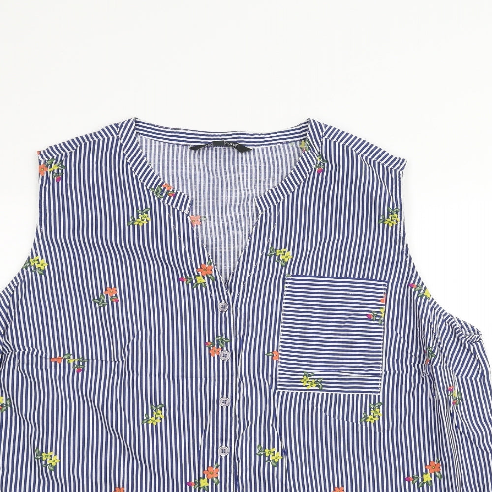 Bonmarché Womens Blue Striped  Basic Button-Up Size 20