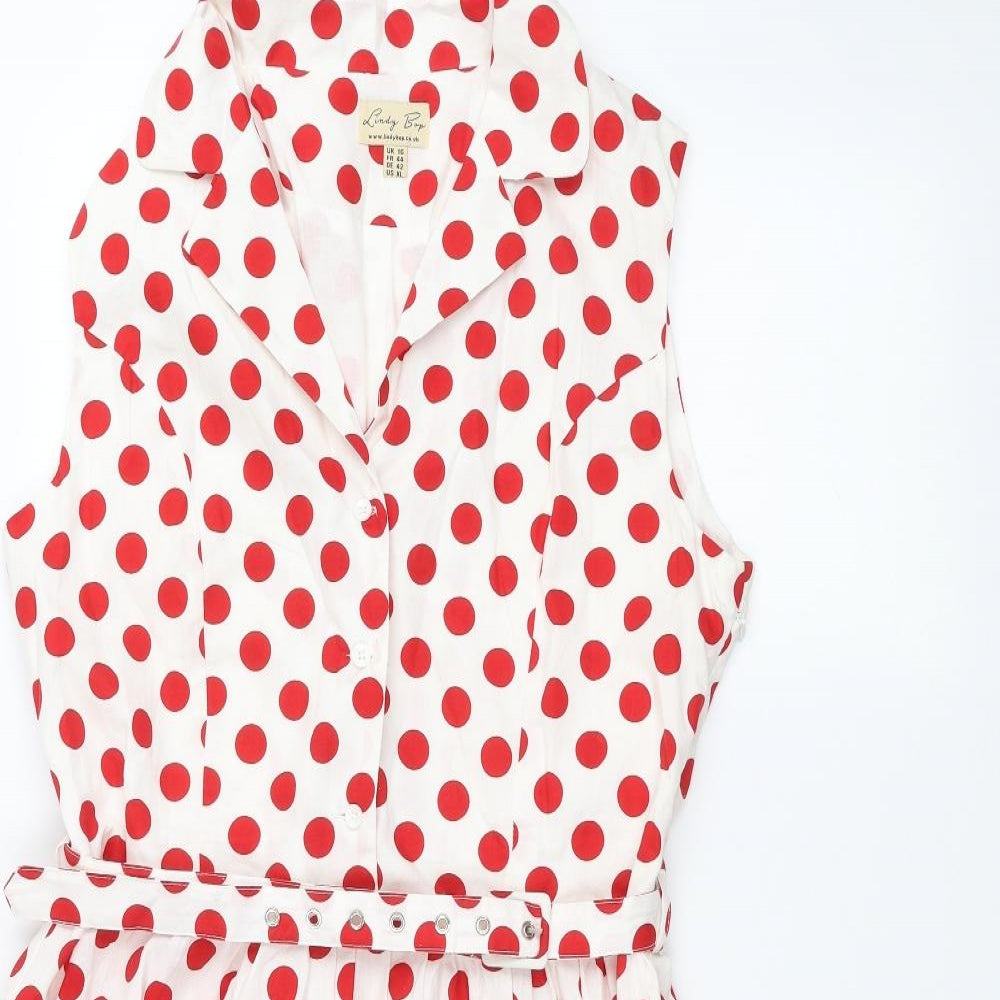 Lindy Bay Womens White Polka Dot  A-Line  Size 16