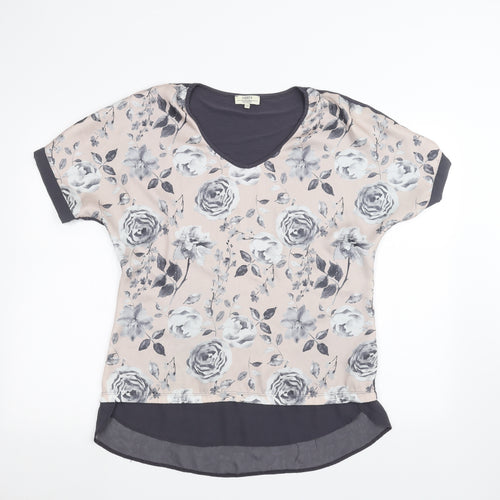 Papaya Womens Blue Floral  Basic T-Shirt Size 10