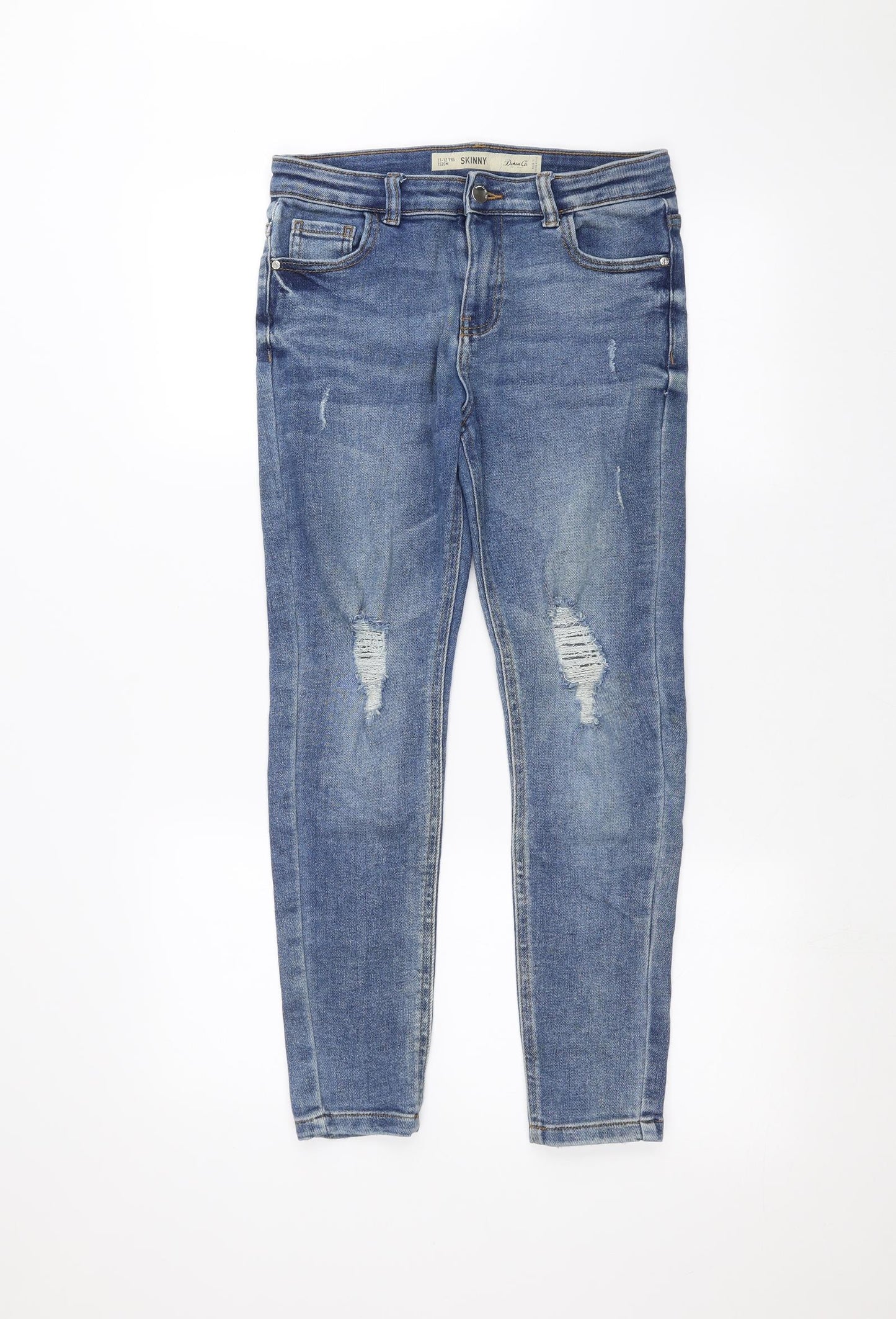 Denim & Co. Girls Blue  Denim Skinny Jeans Size 11-12 Years - ripped details