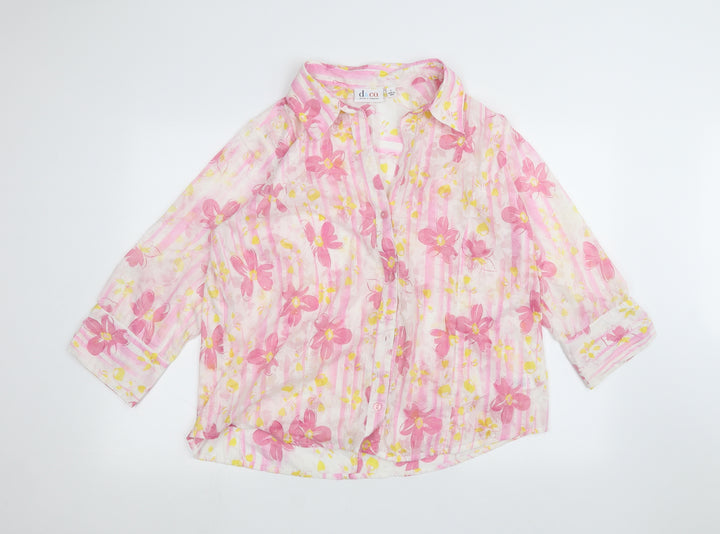 D&Co. Womens White Basic Button-Up Size L