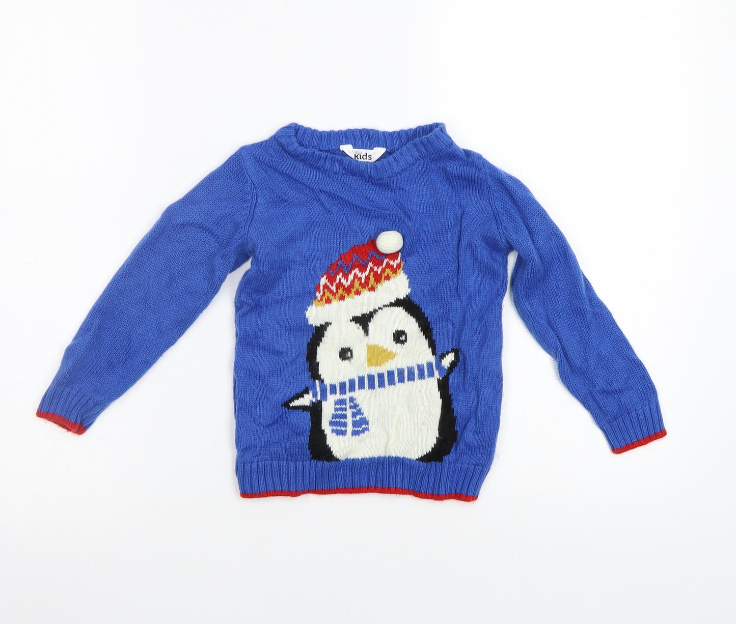 M&Co Boys Blue   Pullover Jumper Size 2 Years  - Penguin Christmas