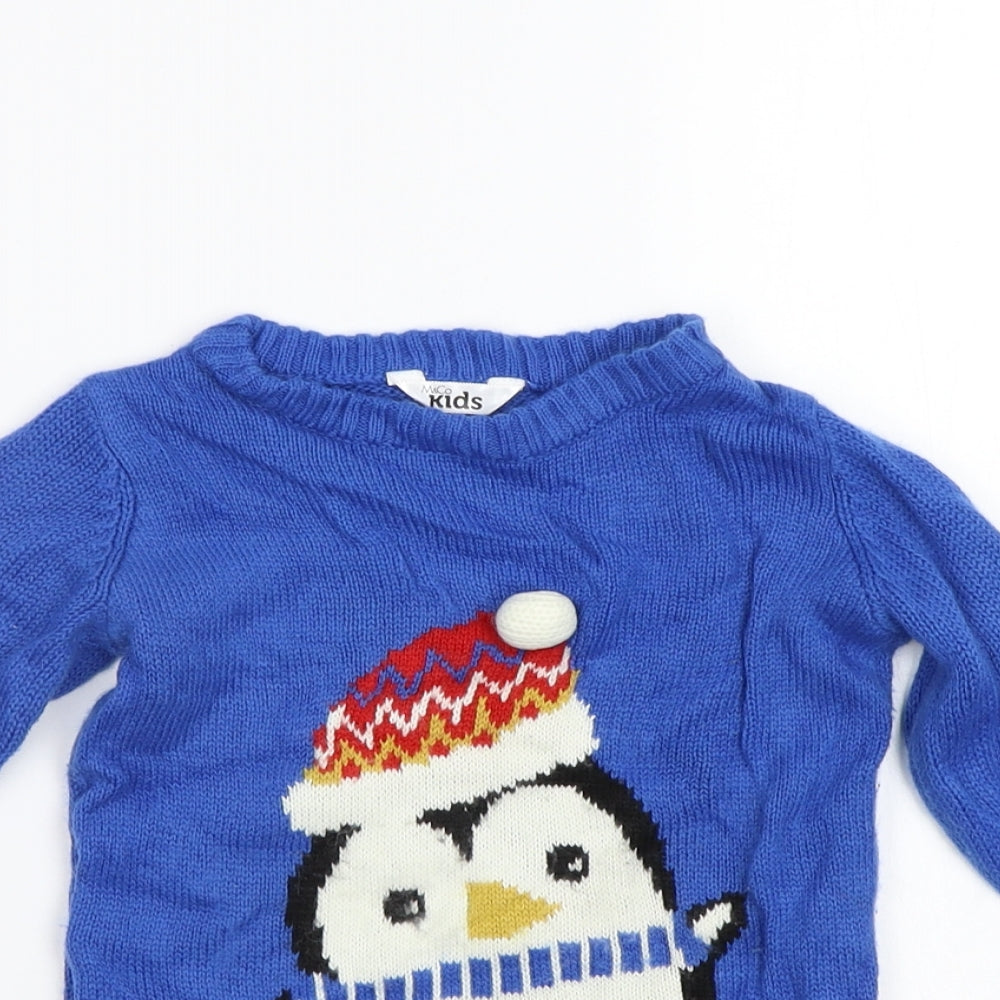 M&Co Boys Blue   Pullover Jumper Size 2 Years  - Penguin Christmas