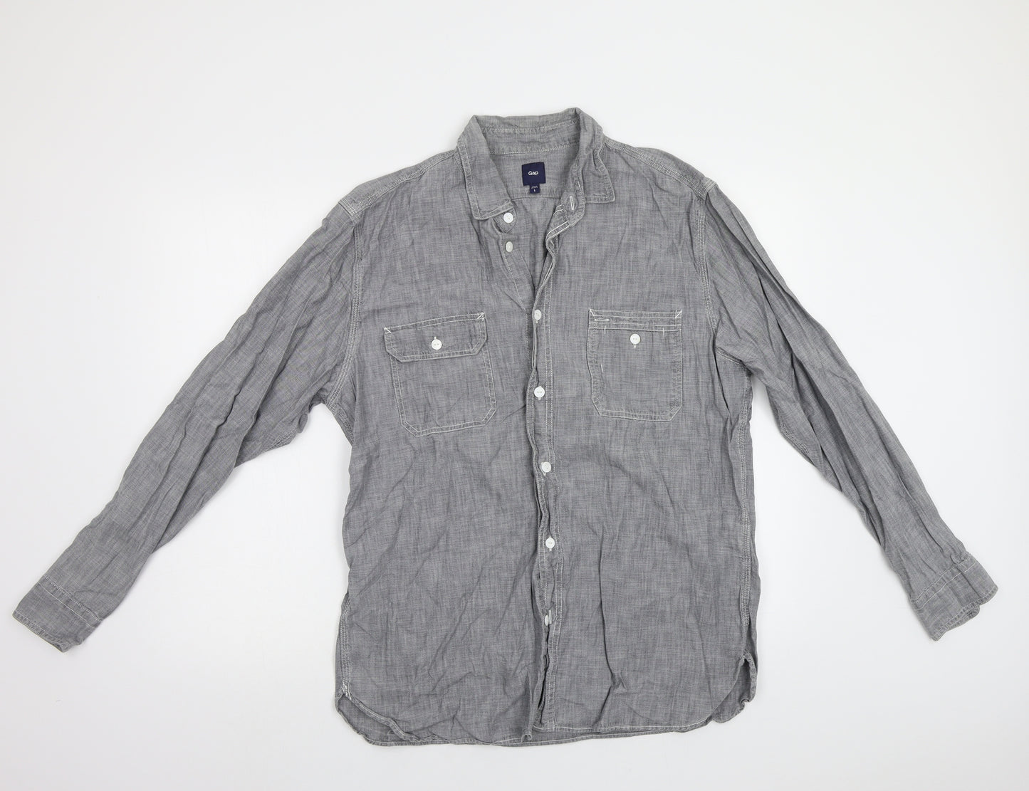 Gap Mens Grey    Button-Up Size L