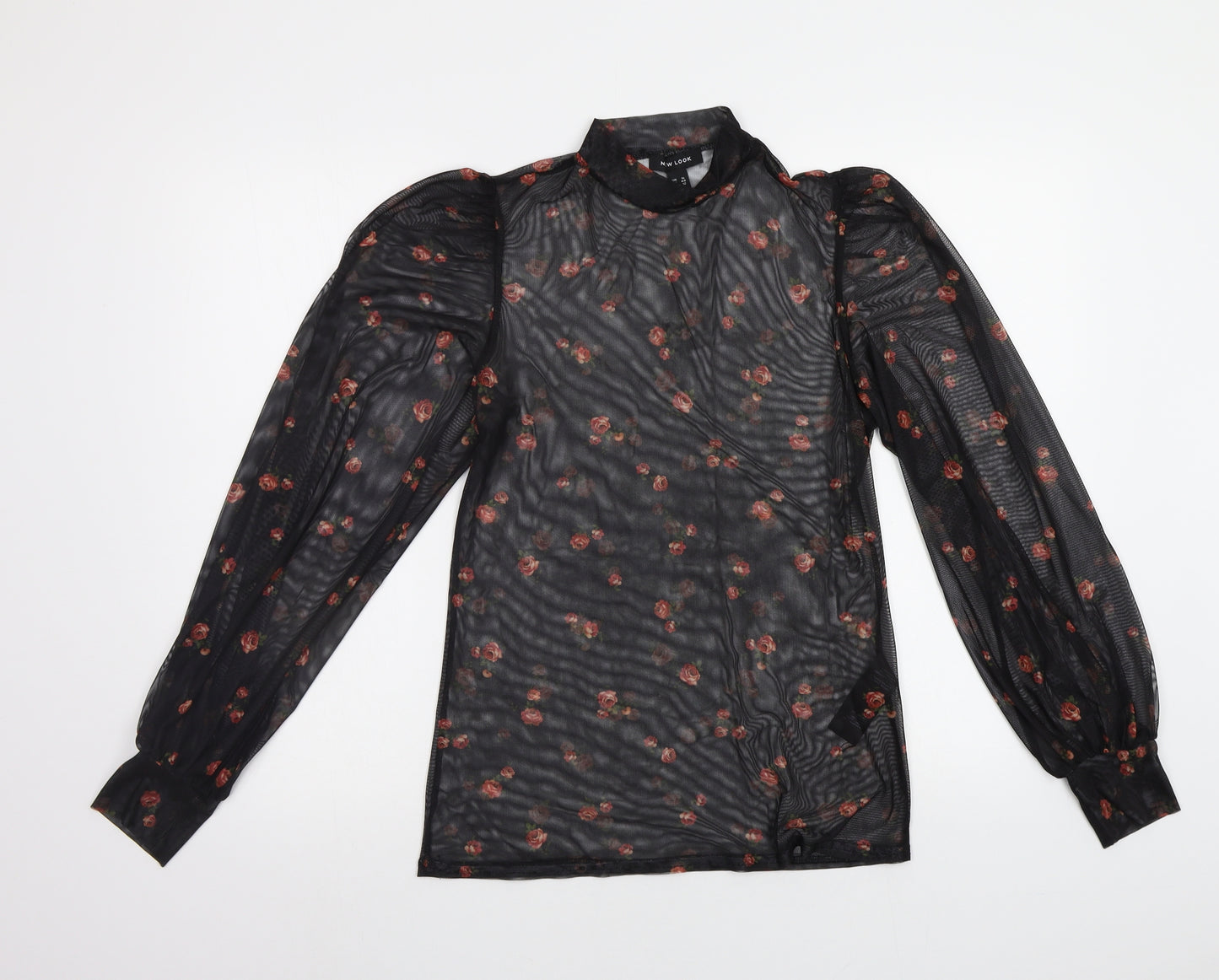 New Look Womens Black Floral  Basic Blouse Size 16  - See Through