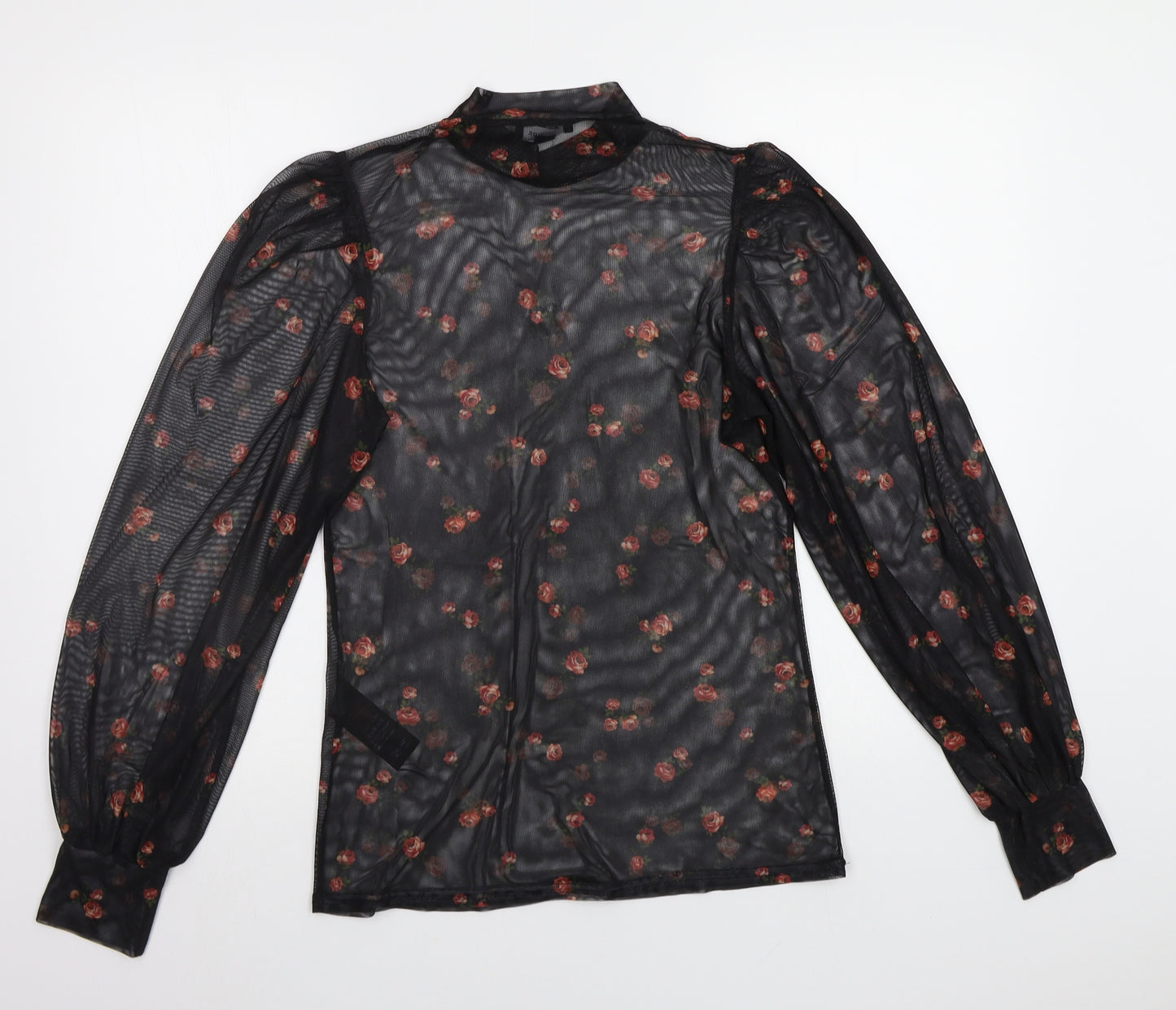 New Look Womens Black Floral  Basic Blouse Size 16  - See Through