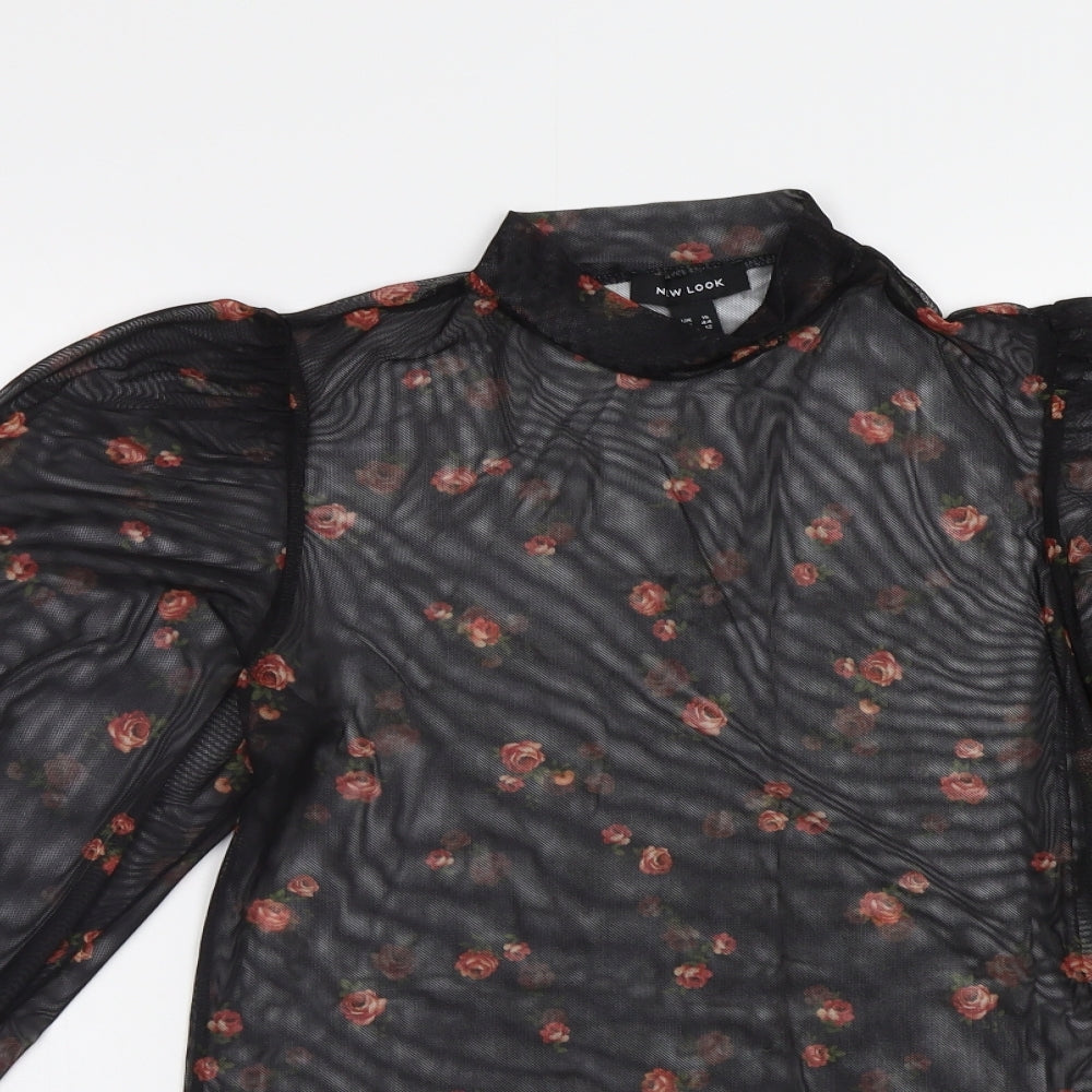 New Look Womens Black Floral  Basic Blouse Size 16  - See Through